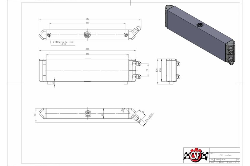 CSF Universal Dual-Pass Internal/External Oil Cooler - 22.0in L x 5.0in H x 2.25in W - Image 2