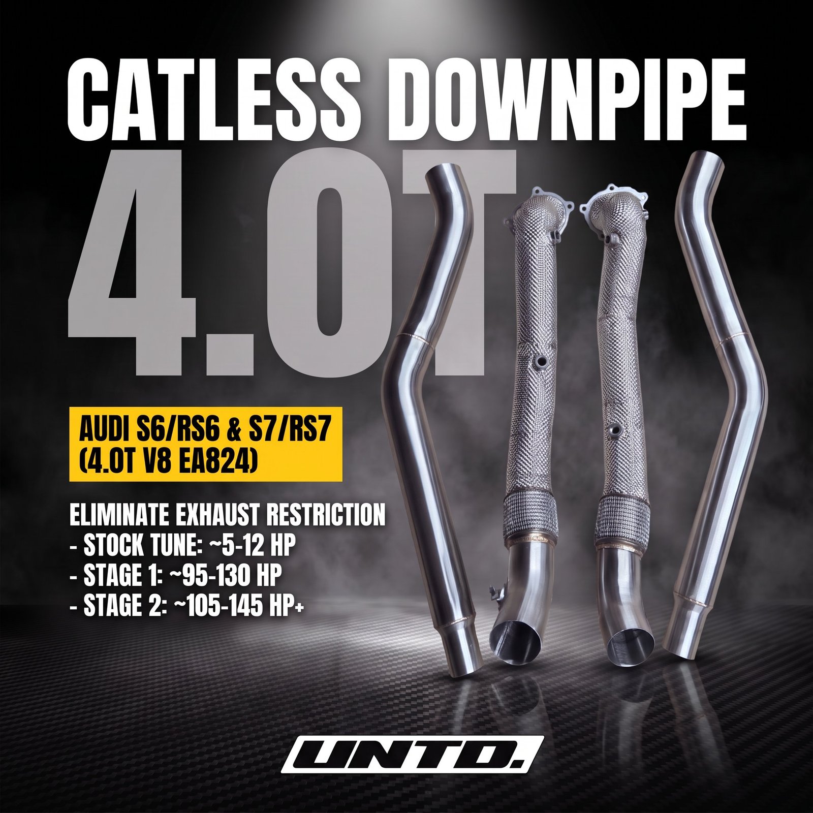 Untd. Performance 3" Catless Downpipe + Mid-Pipe W/ Shield - Audi S6/RS6 - S7/RS7 C7 4.0T EA824
