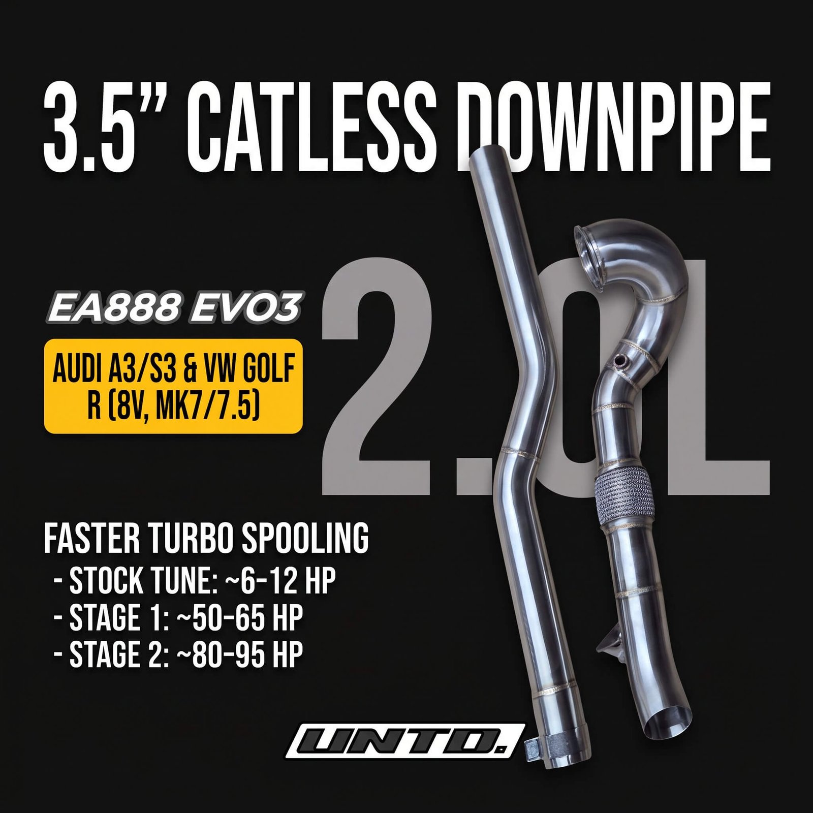 Untd. Performance 3.5" Catless Downpipe Audi A3/S3 8V - VW Golf R Mk7/7.5 - 2.0L EA888 EVO3