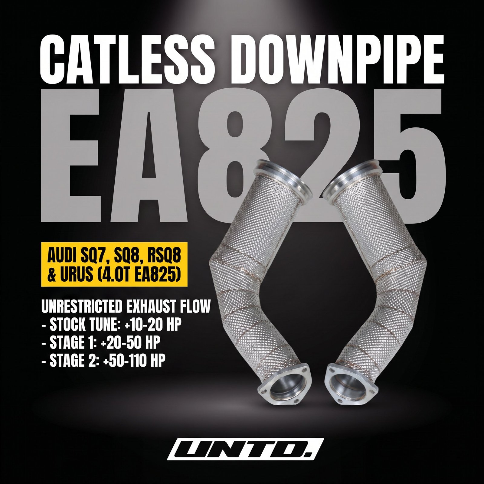 Untd. Performance Catless Downpipe W/ Heat Shield - Audi SQ7 / SQ8 / RSQ8 - Lamborghini Urus 4.0T EA825