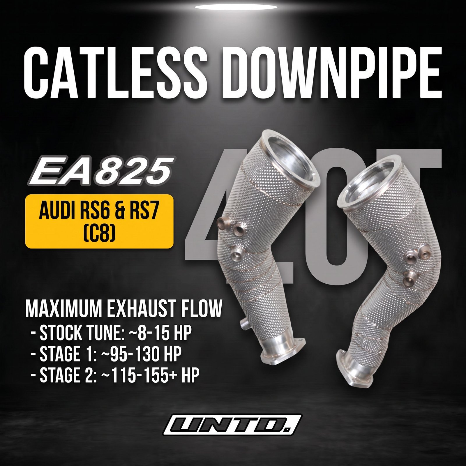Untd. Performance Catless Downpipe W/Shield - Audi C8 RS6/RS7 4.0T EA825