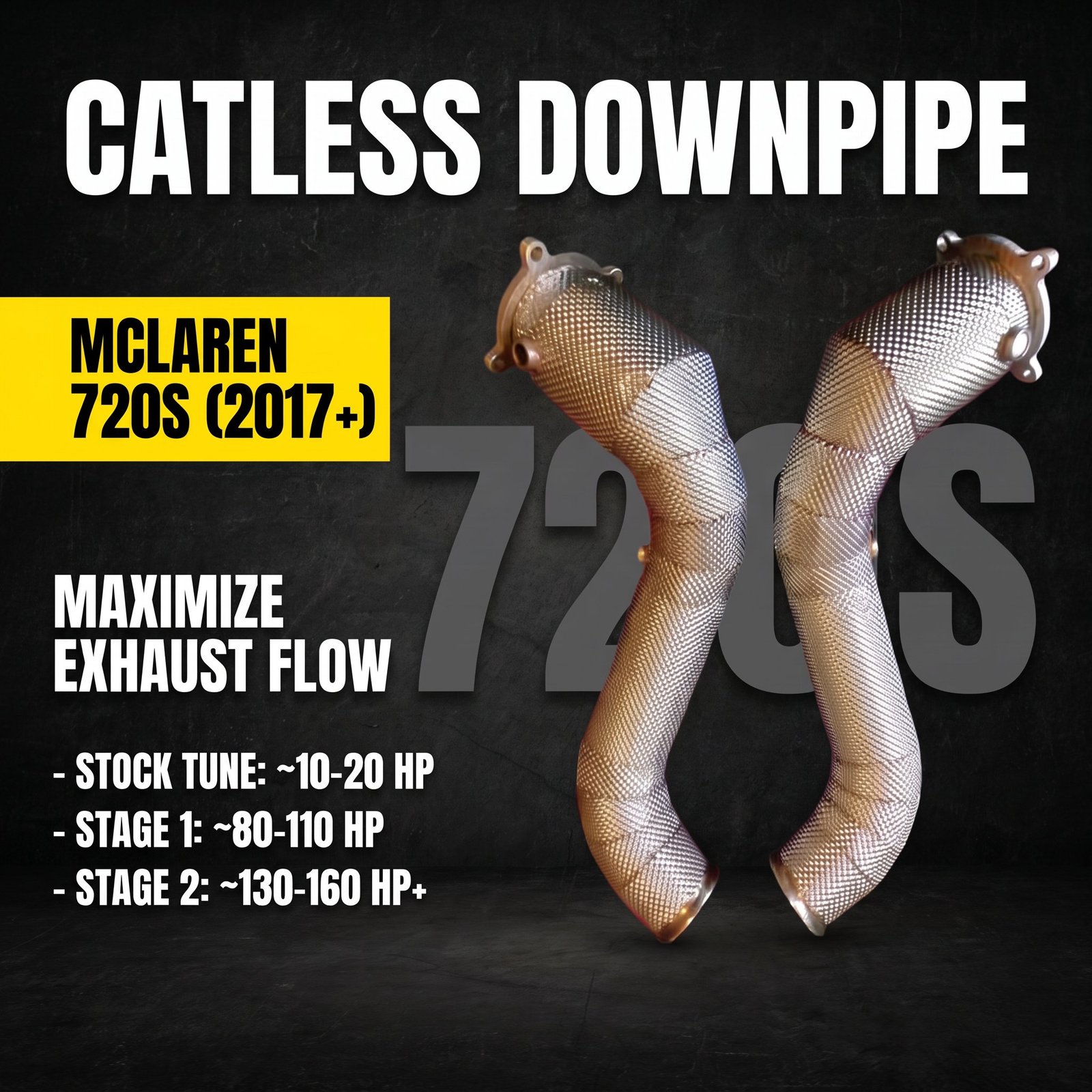 Untd. Performance Catless Downpipe W/Shield - McLaren 720S 2017+