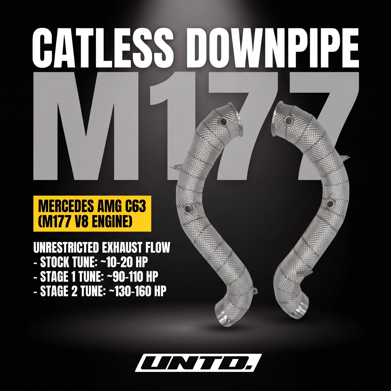 Untd. Performance Catless W/Shield Downpipe - Mercedes-Benz AMG W205 C63 M177 V8