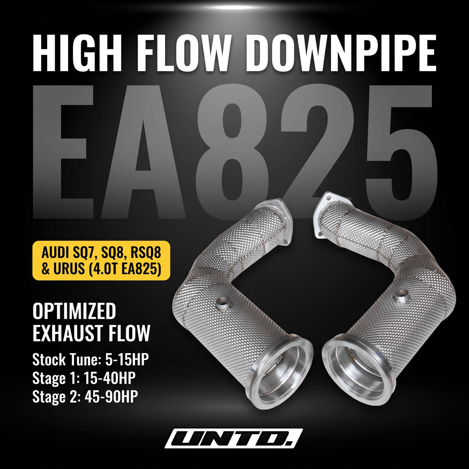 Untd. Performance 200 Cell Downpipe W/ Heat Shield - Audi SQ7 / SQ8 / RSQ8 - Lamborghini Urus 4.0T EA825