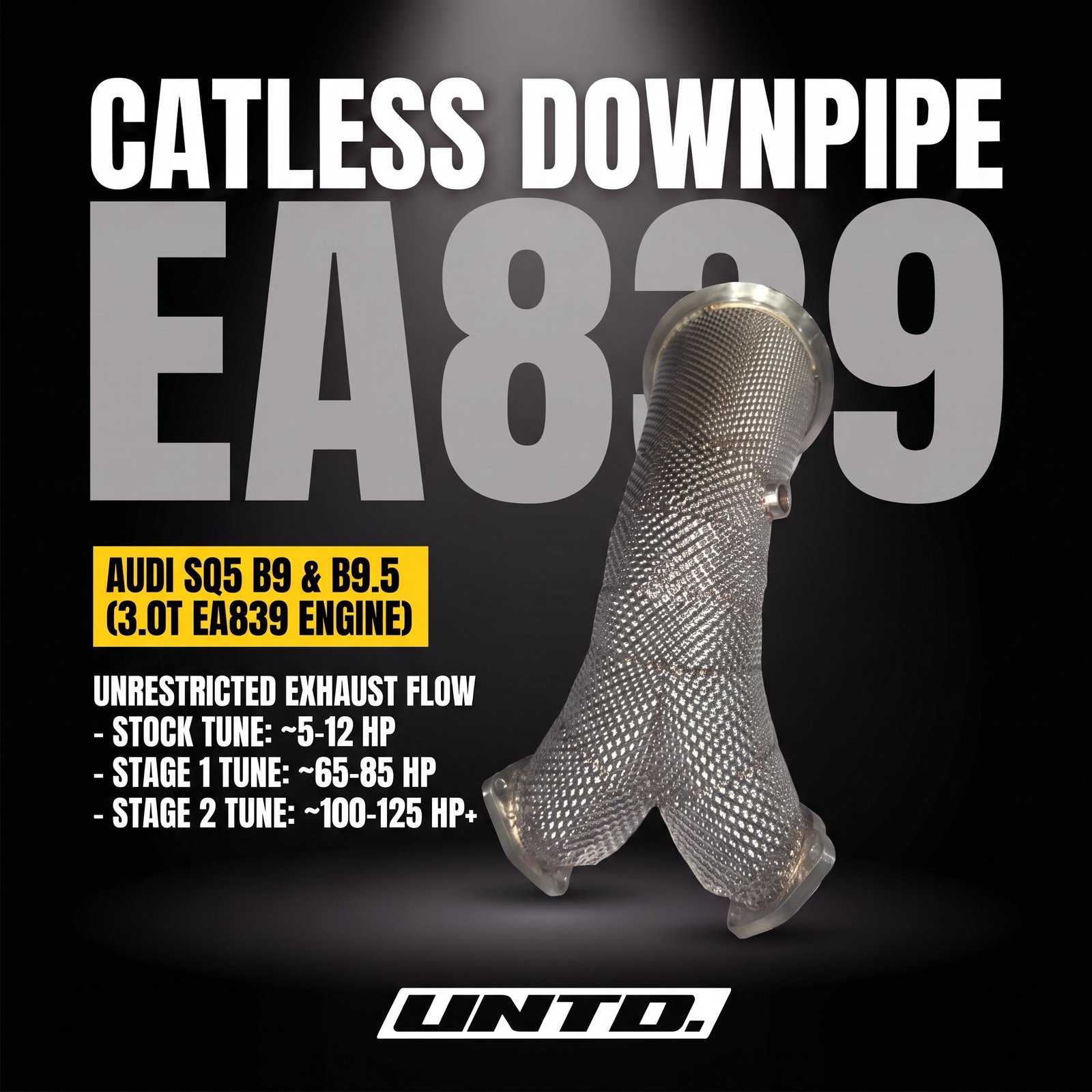 Untd. Performance Catless W/Shield Downpipe - Audi SQ5 B9 B9.5 3.0T EA839