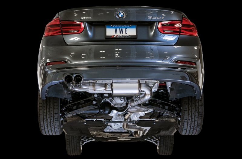 AWE Tuning BMW F3X N20/N26 328i/428i Touring Edition Exhaust Quad Outlet - 80mm Chrome Silver Tips - Image 2