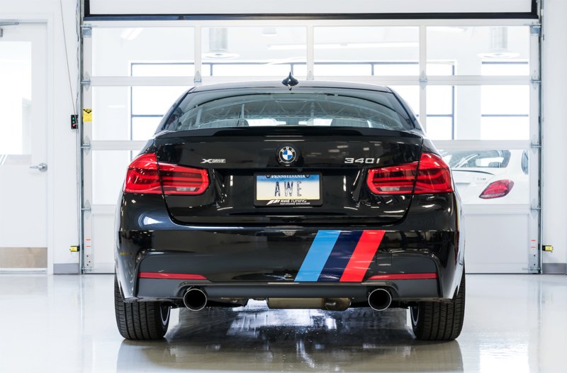AWE Tuning BMW F3X 340i Touring Edition Axle-Back Exhaust - Chrome Silver Tips (102mm) - Image 2