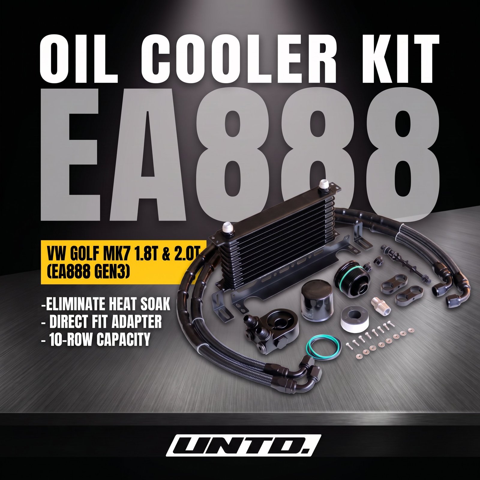 Untd. Performance 10-Row Oil Cooler Sandwich Adapter Kit - Audi A3/S3 - VW Golf Mk7 1.8T 2.0T EA888 Gen3