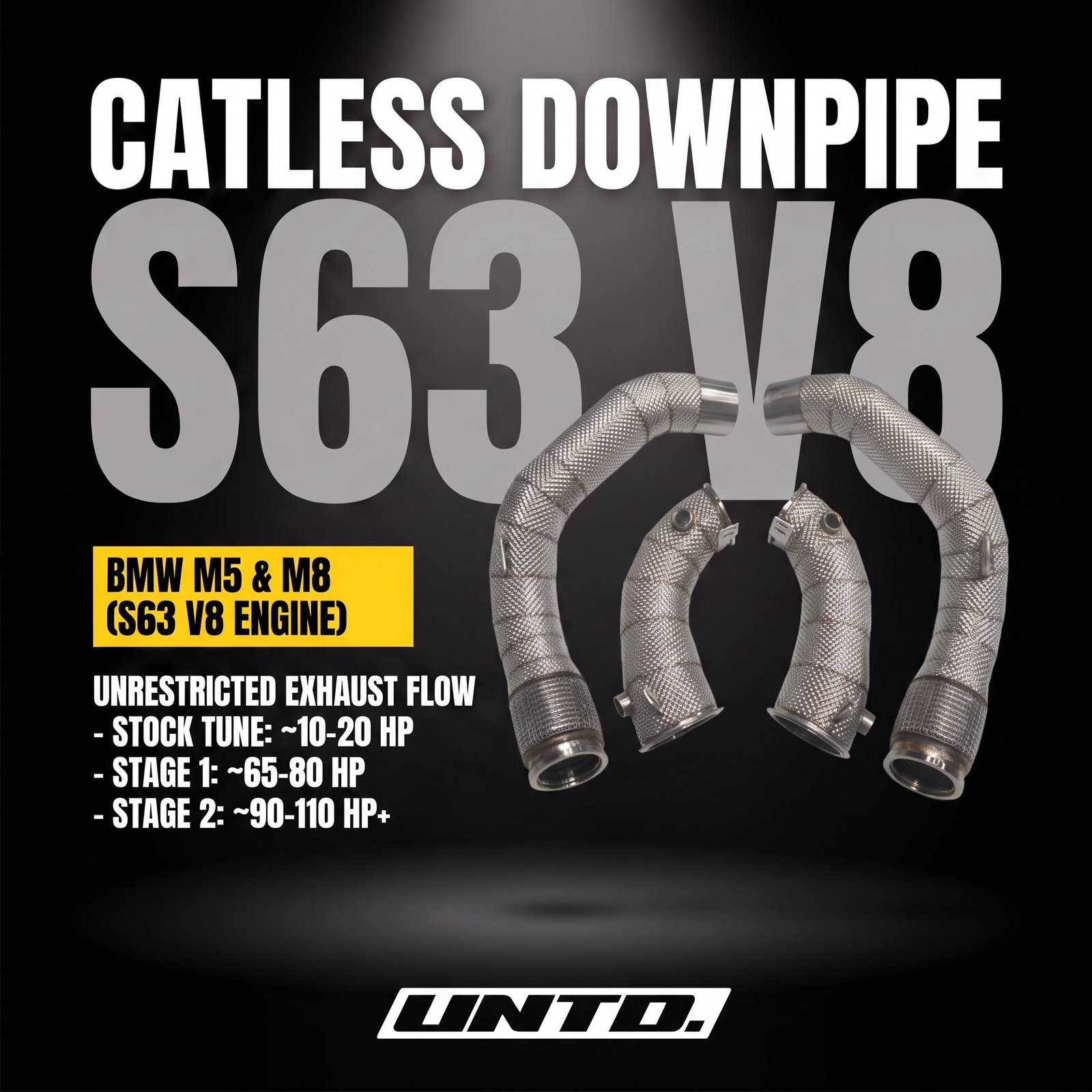 Untd. Performance Catless Downpipe W/ Shield - BMW M5 M8 F90/F91/F92/F93 2017-2021 S63 V8